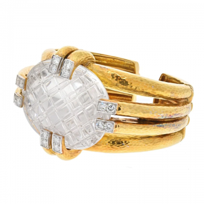 David Webb DAVID WEBB PLATINUM 18K YELLOW GOLD NOTRE DAME ROCK CRYSTAL BRACELET