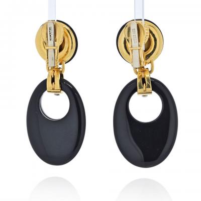 David Webb DAVID WEBB PLATINUM 18K YELLOW GOLD ONYX AND CORAL DROP DOOR KNOCKER EARRINGS