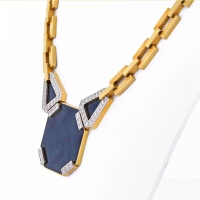 David Webb DAVID WEBB PLATINUM 18K YELLOW GOLD ONYX OCTAGON OPEN LINK CHAIN NECKLACE