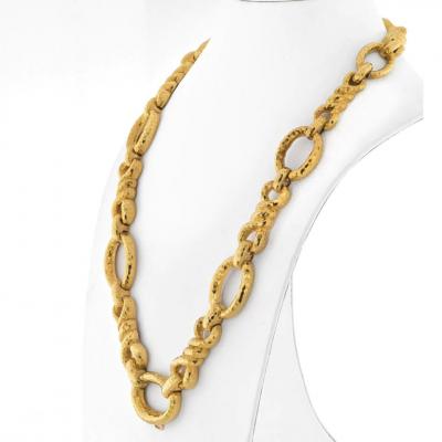 David Webb DAVID WEBB PLATINUM 18K YELLOW GOLD OPEN LINK HAMMERED NECKLACE