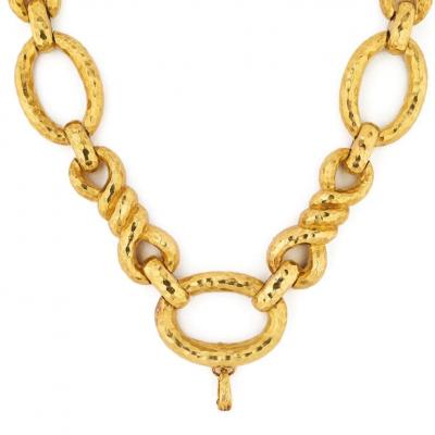 David Webb DAVID WEBB PLATINUM 18K YELLOW GOLD OPEN LINK HAMMERED NECKLACE