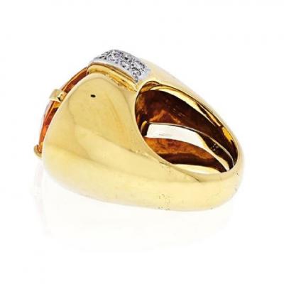 David Webb DAVID WEBB PLATINUM 18K YELLOW GOLD OVAL CITRINE AND DIAMOND RING