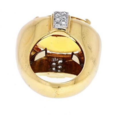 David Webb DAVID WEBB PLATINUM 18K YELLOW GOLD OVAL CITRINE AND DIAMOND RING