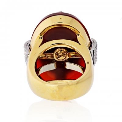 David Webb DAVID WEBB PLATINUM 18K YELLOW GOLD OVAL CUT CARNELIAN DIAMOND RING