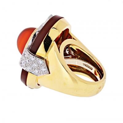 David Webb DAVID WEBB PLATINUM 18K YELLOW GOLD OVAL CUT CARNELIAN DIAMOND RING