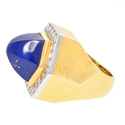 David Webb DAVID WEBB PLATINUM 18K YELLOW GOLD OVERSIZED LAPIS AND DIAMOND RING