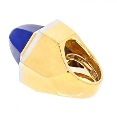 David Webb DAVID WEBB PLATINUM 18K YELLOW GOLD OVERSIZED LAPIS AND DIAMOND RING