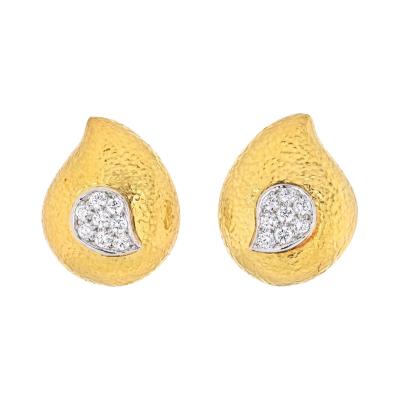 David Webb DAVID WEBB PLATINUM 18K YELLOW GOLD PAISLEY DIAMOND EARRINGS