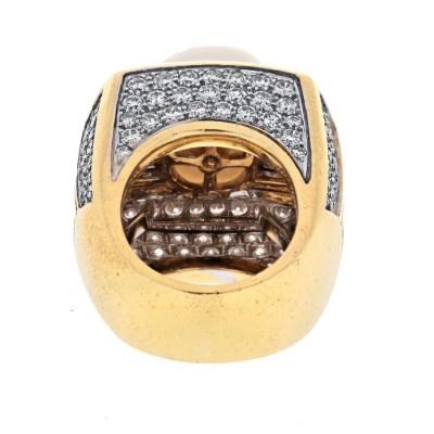 David Webb DAVID WEBB PLATINUM 18K YELLOW GOLD PEARL AND 9 00CTTW DIAMOND RING