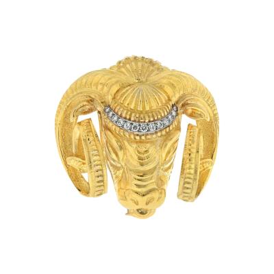 David Webb DAVID WEBB PLATINUM 18K YELLOW GOLD RAM DIAMOND HEAD BROOCH