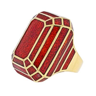 David Webb DAVID WEBB PLATINUM 18K YELLOW GOLD RED ENAMEL RING
