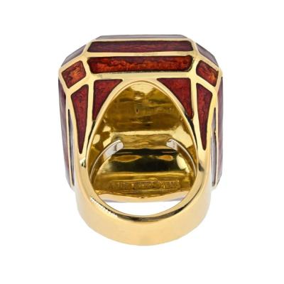 David Webb DAVID WEBB PLATINUM 18K YELLOW GOLD RED ENAMEL RING