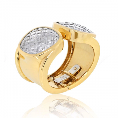 David Webb DAVID WEBB PLATINUM 18K YELLOW GOLD ROCK CRYSTAL CROSS HATCHED BRACELET