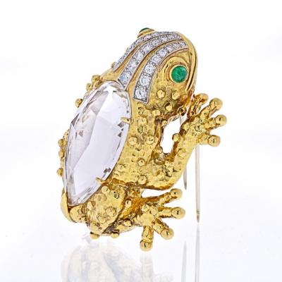 David Webb DAVID WEBB PLATINUM 18K YELLOW GOLD ROCK CRYSTAL FROG BROOCH