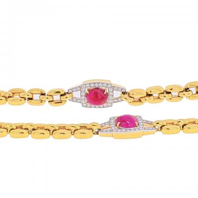 David Webb DAVID WEBB PLATINUM 18K YELLOW GOLD RUBY AND DIAMOND LINK CHAIN NECKLACE