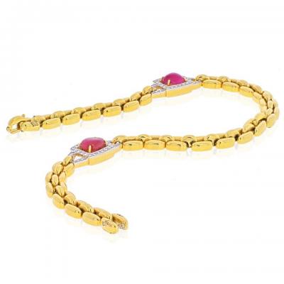 David Webb DAVID WEBB PLATINUM 18K YELLOW GOLD RUBY AND DIAMOND LINK CHAIN NECKLACE