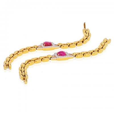 David Webb DAVID WEBB PLATINUM 18K YELLOW GOLD RUBY AND DIAMOND LINK CHAIN NECKLACE