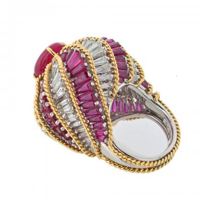 David Webb DAVID WEBB PLATINUM 18K YELLOW GOLD RUBY AND DIAMOND TURBAN RING