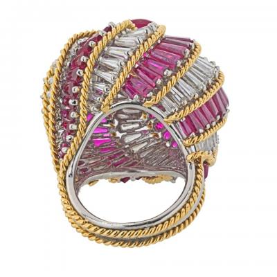 David Webb DAVID WEBB PLATINUM 18K YELLOW GOLD RUBY AND DIAMOND TURBAN RING