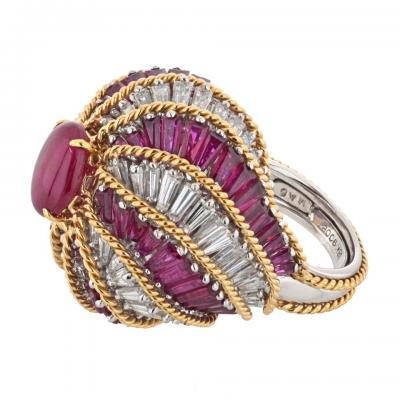 David Webb DAVID WEBB PLATINUM 18K YELLOW GOLD RUBY AND DIAMOND TURBAN RING