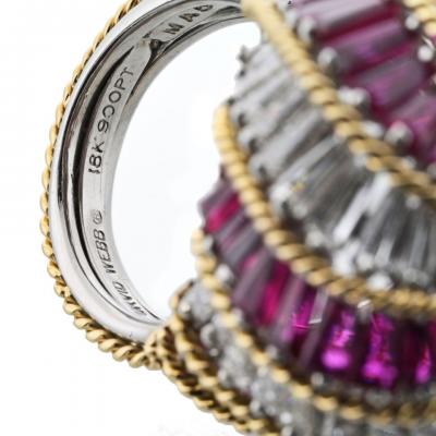 David Webb DAVID WEBB PLATINUM 18K YELLOW GOLD RUBY AND DIAMOND TURBAN RING