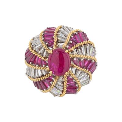 David Webb DAVID WEBB PLATINUM 18K YELLOW GOLD RUBY AND DIAMOND TURBAN RING