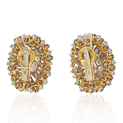 David Webb DAVID WEBB PLATINUM 18K YELLOW GOLD SAPPHIRE AND DIAMOND CLIP ON EARRINGS
