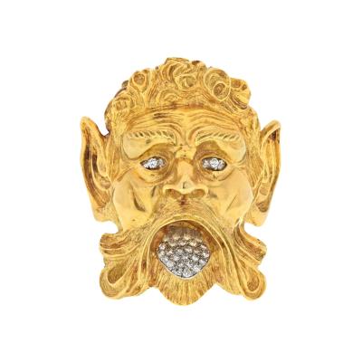 David Webb DAVID WEBB PLATINUM 18K YELLOW GOLD SATYR DIAMOND FACE BROOCH