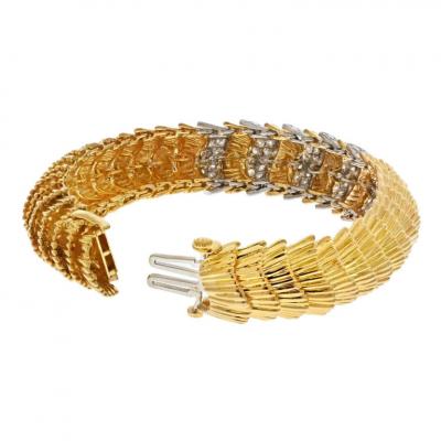 David Webb DAVID WEBB PLATINUM 18K YELLOW GOLD SCALLOPED DIAMOND BRACELET