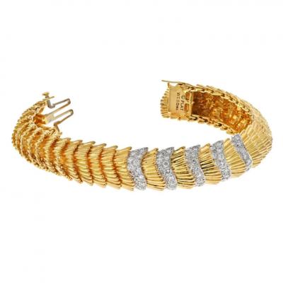 David Webb DAVID WEBB PLATINUM 18K YELLOW GOLD SCALLOPED DIAMOND BRACELET