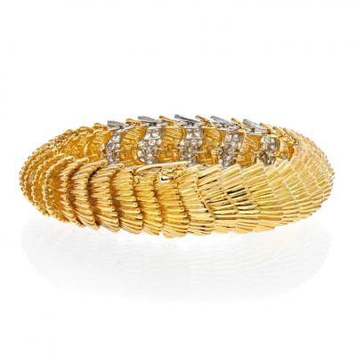 David Webb DAVID WEBB PLATINUM 18K YELLOW GOLD SCALLOPED DIAMOND BRACELET