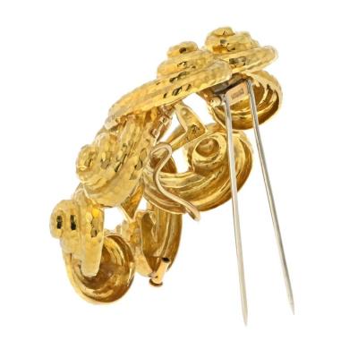 David Webb DAVID WEBB PLATINUM 18K YELLOW GOLD SCROLLED HAMMERED BROOCH