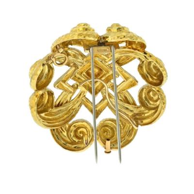 David Webb DAVID WEBB PLATINUM 18K YELLOW GOLD SCROLLED HAMMERED BROOCH