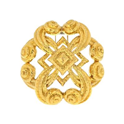 David Webb DAVID WEBB PLATINUM 18K YELLOW GOLD SCROLLED HAMMERED BROOCH