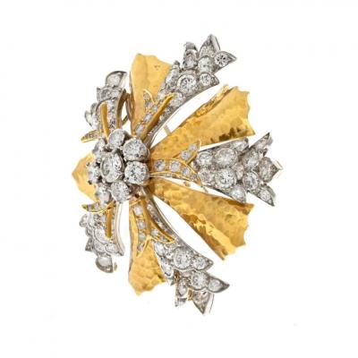 David Webb DAVID WEBB PLATINUM 18K YELLOW GOLD SNOWFLAKE SYLE DIAMOND HERALDIC BROOCH