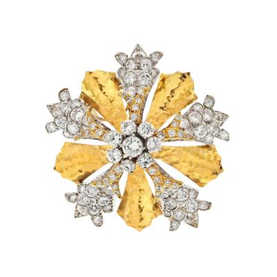 David Webb DAVID WEBB PLATINUM 18K YELLOW GOLD SNOWFLAKE SYLE DIAMOND HERALDIC BROOCH