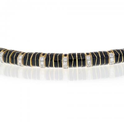 David Webb DAVID WEBB PLATINUM 18K YELLOW GOLD STRIPE BLACK ENAMEL DIAMOND BRACELET