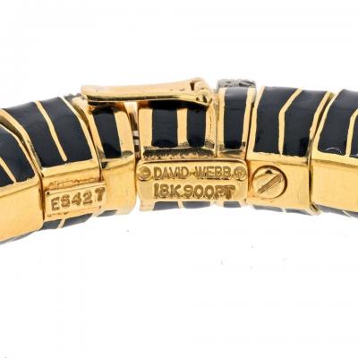 David Webb DAVID WEBB PLATINUM 18K YELLOW GOLD STRIPE BLACK ENAMEL DIAMOND BRACELET