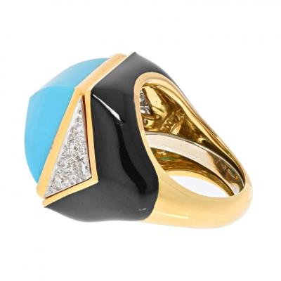 David Webb DAVID WEBB PLATINUM 18K YELLOW GOLD SUMMIT TURQUOISE AND DIAMOND RING
