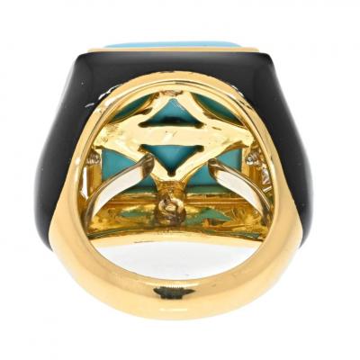 David Webb DAVID WEBB PLATINUM 18K YELLOW GOLD SUMMIT TURQUOISE AND DIAMOND RING