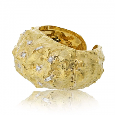 David Webb DAVID WEBB PLATINUM 18K YELLOW GOLD TEXTURED DIAMOND NUGGET BRACELET