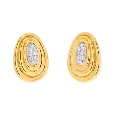 David Webb DAVID WEBB PLATINUM 18K YELLOW GOLD TEXTURED GOLD AND DIAMOND EARRINGS