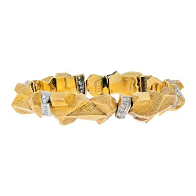 David Webb DAVID WEBB PLATINUM 18K YELLOW GOLD TEXTURED NUGGET DIAMOND LINK BRACELET