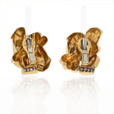David Webb DAVID WEBB PLATINUM 18K YELLOW GOLD TEXTURED NUGGET DIAMOND SLOPE EARRINGS