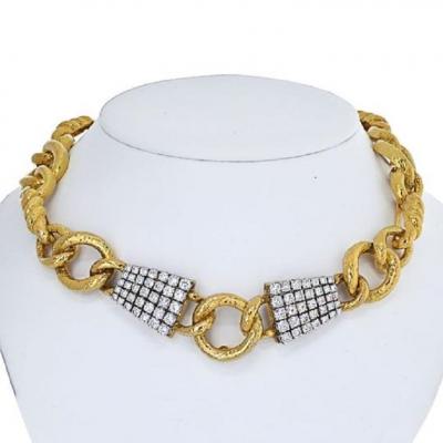 David Webb DAVID WEBB PLATINUM 18K YELLOW GOLD TWISTED ROPE LINK DIAMOND COLLAR NECKLACE