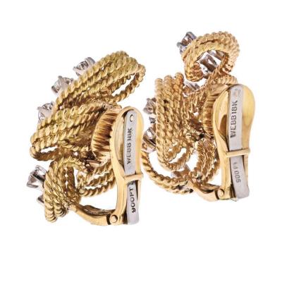 David Webb DAVID WEBB PLATINUM 18K YELLOW GOLD TWISTED WOVEN DIAMOND EARRINGS