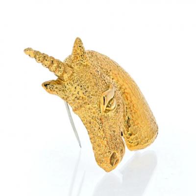 David Webb DAVID WEBB PLATINUM 18K YELLOW GOLD UNICORN BROOCH