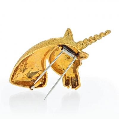 David Webb DAVID WEBB PLATINUM 18K YELLOW GOLD UNICORN BROOCH