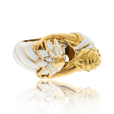 David Webb DAVID WEBB PLATINUM 18K YELLOW GOLD VIRGO MALE FIGURE WHITE ENAMEL RING