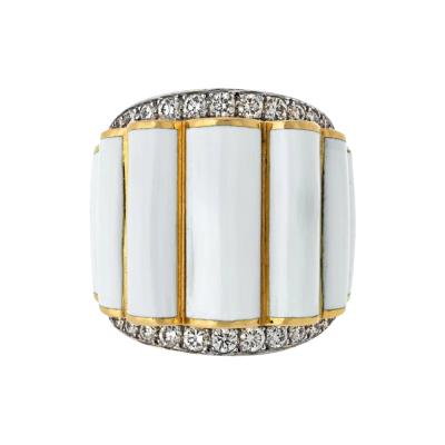 David Webb DAVID WEBB PLATINUM 18K YELLOW GOLD WHITE ENAMEL AND DIAMOND RING